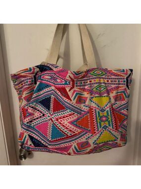 Vintage Addiction Pink Geometric Tote Bag & Pouch Set